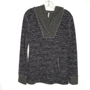 Kuhl Wool Blend Knit Hoodie Sweater S Long Sleeve Pullover V Neck Marled Gray